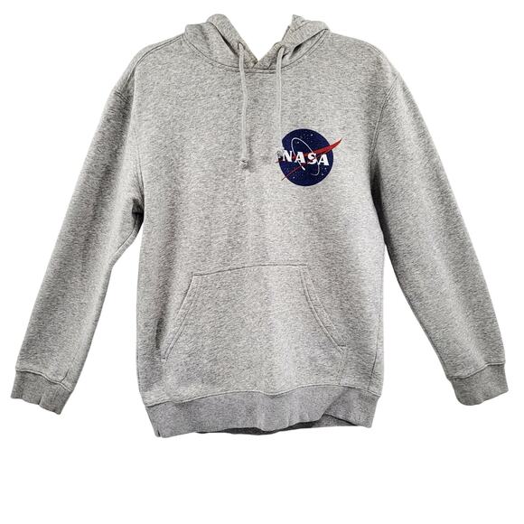H&M L.O.G.G. NASA Dual Logo Gray Hoodie Long-sleeve Sweatshirt Men's Size S - Picture 1 of 7
